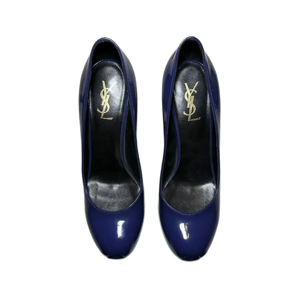 SAINT LAURENT Tribtoo Blue Patent Leather Platform Heels Pumps NEW Authentic 39 - Picture 5 of 9